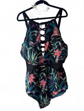 Terra & Sky Women's Floral One-Piece Swimsuit Size 5X (32W-34W)